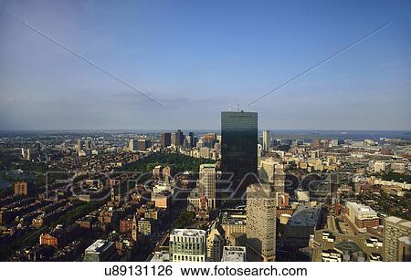Stock Photograph - Elevated view of downtown city. Fotosearch