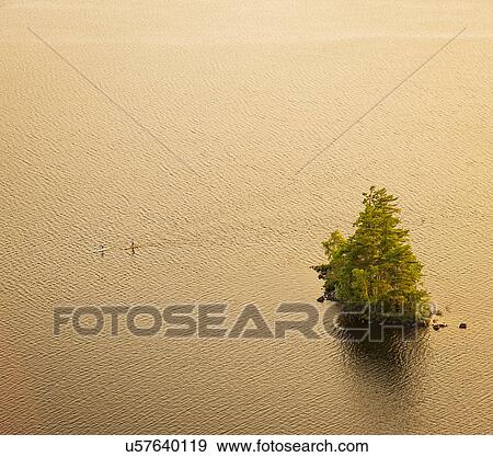 Elevated view of islet with tree and people paddle boarding View Large Photo Image Stock Photo - Elevated view of islet with tree and people paddle boarding. Fotosearch