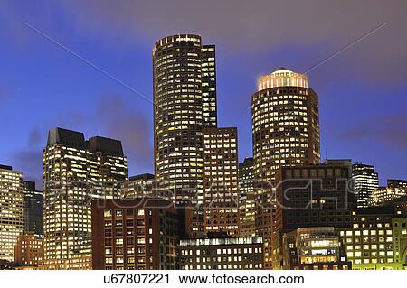 Illuminated financial district at dusk View Large Photo Image Stock Image - Illuminated financial district at dusk. Fotosearch