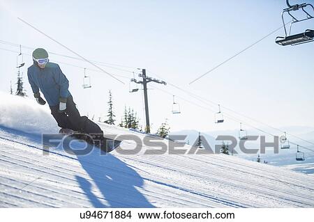 Man snowboarding downhill View Large Photo Image Picture - Man snowboarding downhill. Fotosearch
