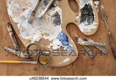 Paintbrushes and palette View Large Photo Image Picture - Paintbrushes and palette. Fotosearch