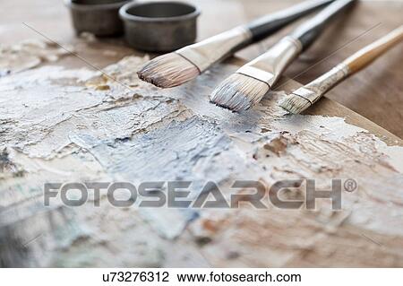 Paintbrushes and palette View Large Photo Image Stock Image - Paintbrushes and palette. Fotosearch