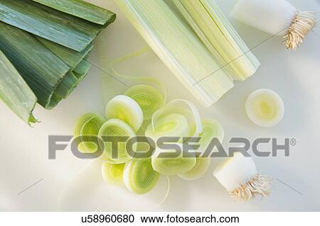 Stock Image - Studio shot of chopped leek. Fotosearch