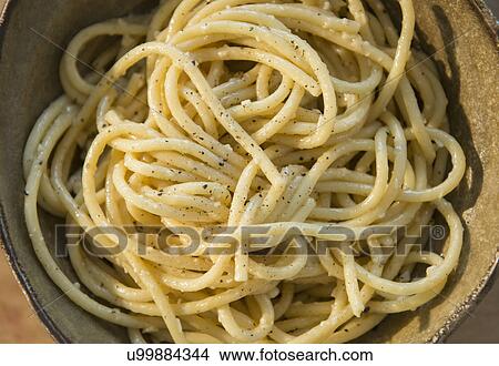 Picture - Studio shot of spaghetti alla cacio e pepe. Fotosearch