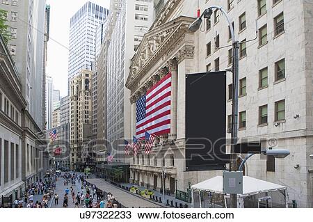 Stock Image - View of busy Wall Street . Fotosearch