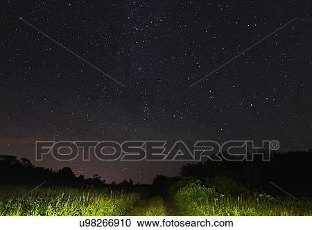 View of starry sky from dirt road at night View Large Photo Image Stock Image - View of starry sky from dirt road at night. Fotosearch