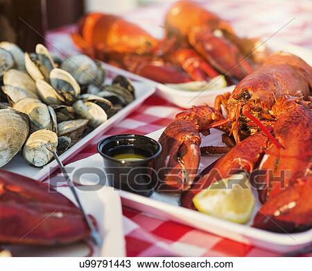 View of table with lobster meal View Large Photo Image Stock Image - View of table with lobster meal. Fotosearch
