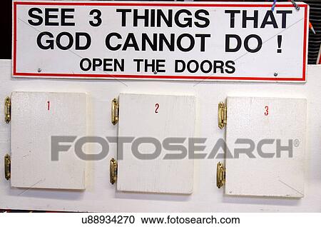 Stock Image -  3 three things that god cannot do can not open. Fotosearch