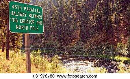 Stock Image -  45th 45 parallel halfway between equator north. Fotosearch