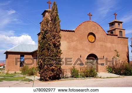 Stock Photo -  adobe church san antonio new mexico nm christian. Fotosearch