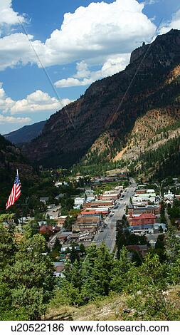 Stock Photograph -  aerial view ouray colorado america burghal city. Fotosearch