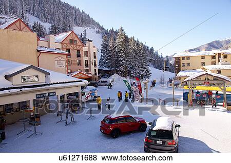 Stock Photo -  aerial view taos ski valley resort alpine lodge. Fotosearch