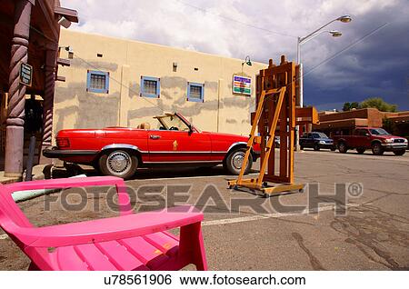 Stock Photograph -  artist ed sandoval easel on the plaza taos new. Fotosearch