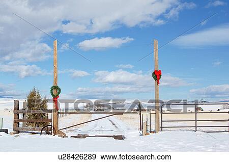 Stock Photo -  christmas scenic decorated ranch gate las vegas. Fotosearch
