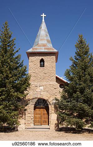 Stock Photograph -  church exterior cross duran new mexico nm usa. Fotosearch