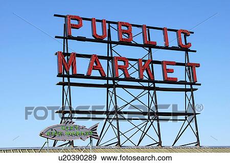 Stock Photo -  city fish market sign public downtown seattle wa. Fotosearch