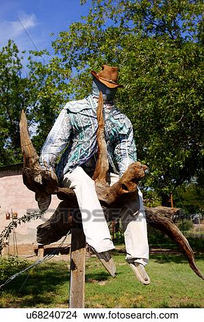 Picture -  cowboy on tree limb sculpture san antonio new nm. Fotosearch