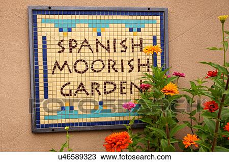 entrance sign at spanish moorish garden gardens View Large Photo Image Stock Image - entrance sign at spanish moorish garden gardens. Fotosearch