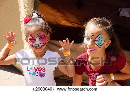 little girls with face painting portrait park View Large Photo Image Stock Photo - little girls with face painting portrait park. Fotosearch