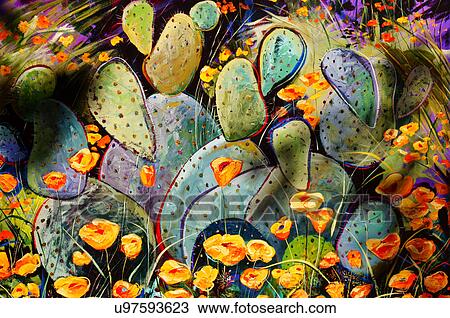 painting of cactus and dessert flora art graphic View Large Photo Image Stock Image - painting of cactus and dessert flora art graphic. Fotosearch