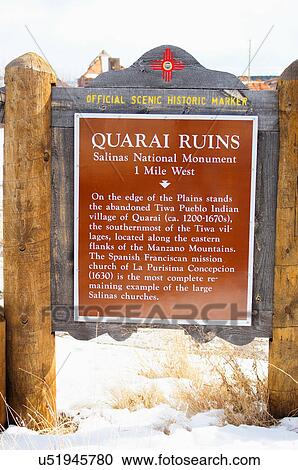 Stock Image -  quarai ruins new mexico nm winter snow marker. Fotosearch
