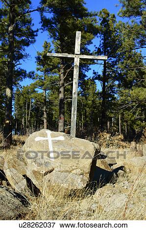 Stock Photo -  rock cross stone descansos new mexico nm resting. Fotosearch
