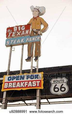Stock Image -  route 66 big texan steak ranch sign amarillo tx. Fotosearch