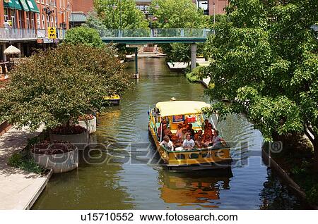 Stock Image -  route 66 bricktown canal tour boat oklahoma city. Fotosearch