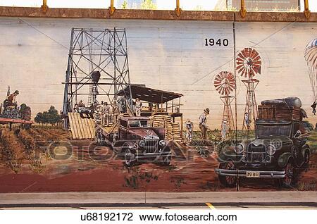Stock Image -  route 66 bricktown mural 1940 oklahoma city ok. Fotosearch