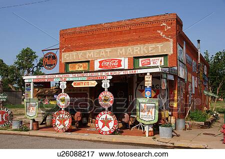 Stock Photo -  route 66 city meat market memorablia sign erick. Fotosearch