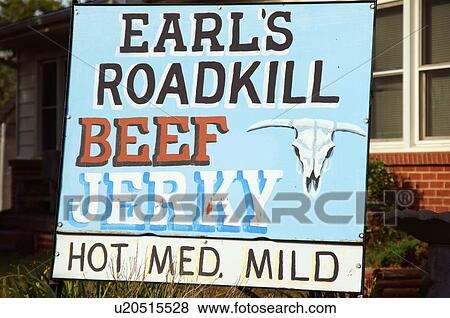 Stock Photo -  route 66 earls roadkill beef jerky sign meade tx. Fotosearch