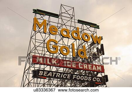 Stock Photo -  route 66 meadow gold sign tulsa ok pavilion milk. Fotosearch