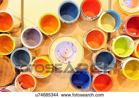 Picture -  route 66 paint cans don harrington science tx. Fotosearch