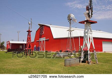 Stock Photography -  route 66 red barn farm implements national elk. Fotosearch