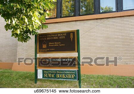 Stock Photography -  route 66 sign dana thomas home illinois house. Fotosearch