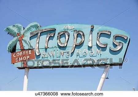route 66 tropics coffee shop sign lincoln il View Large Photo Image Stock Photo - route 66 tropics coffee shop sign lincoln il. Fotosearch