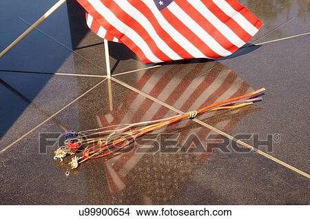 Picture -  route 66 usa flag dried flowers il illinois. Fotosearch