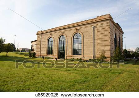 Stock Photograph -  route 66 veterans vets affairs building twilight. Fotosearch