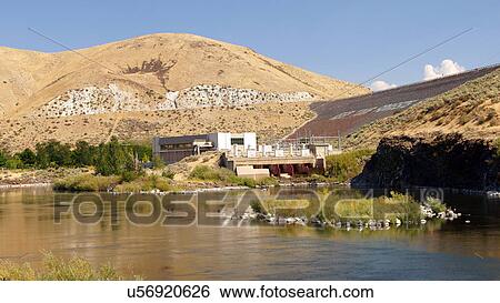 Stock Photograph -  sandy point lucky peak lake power plant highway. Fotosearch
