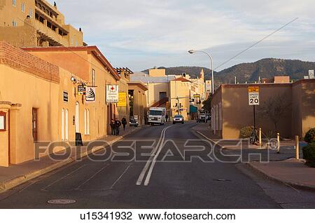 Stock Image -  santa fe new mexico nm historical district plaza. Fotosearch