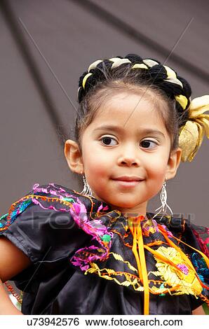 Stock Photograph -  santa fe nm child kid folklorico folklorica girl. Fotosearch