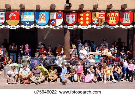 Stock Image -  santa fe nm crowd watching parade new mexico. Fotosearch