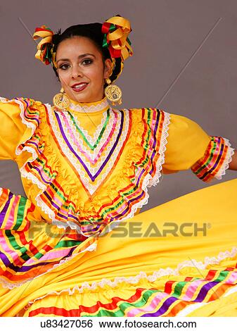 Stock Photograph -  santa fe nm female folklorico folklorica dancer. Fotosearch