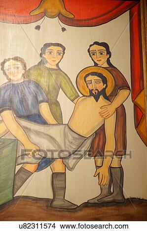 Picture -  santa fe nm jesus laid tome 14 stations cross. Fotosearch