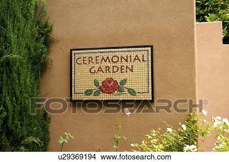 Picture -  sign at ceremonial garden botanical gardens alb. Fotosearch