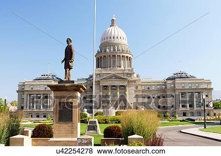 Stock Photo -  state capitol building boise idaho id statue. Fotosearch