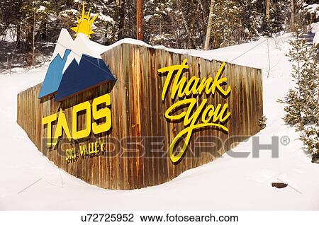 taos ski valley entrance sign thank you winter View Large Photo Image Stock Image - taos ski valley entrance sign thank you winter. Fotosearch