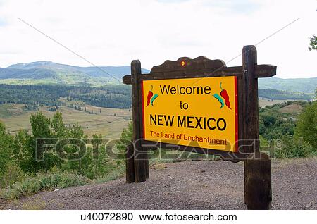 Stock Image -  welcome to new mexico sign state marker nm alarm. Fotosearch