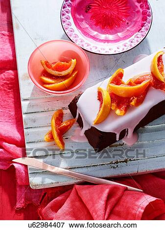 Stock Photo - Dark Chocolate Cake, Ruby Grapefruit. Fotosearch