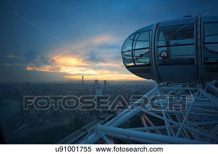 High angle view of city skyline from London Eye at dawn, London, England, UK View Large Photo Image Stock Photography - High angle view of city skyline from London Eye at dawn, London, England, UK. Fotosearch